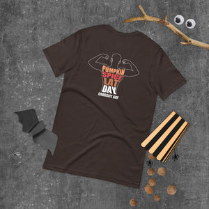 Pumpkin Spice Lat Day (White / Back) - Short-Sleeve Unisex T-Shirt