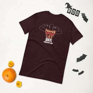 Pumpkin Spice Lat Day (White / Back) - Short-Sleeve Unisex T-Shirt
